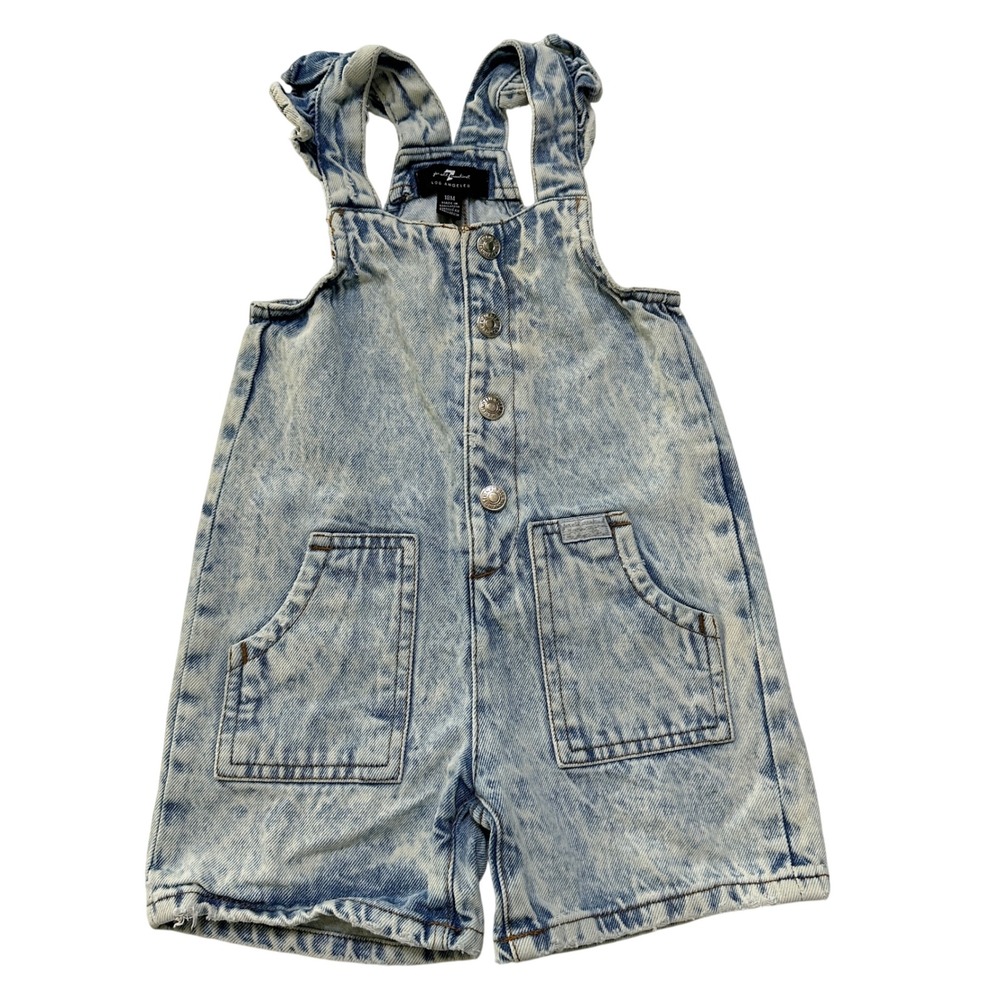7 For All Mankind Denim Short Overalls Toddler 18M Blue Acid Wash Ruffles Retro
